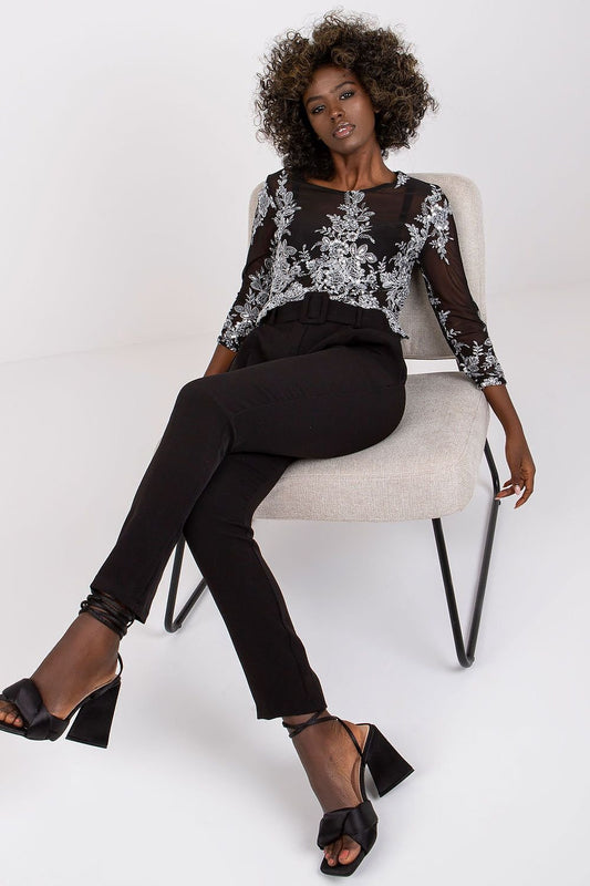 belted black belted women trousers front view