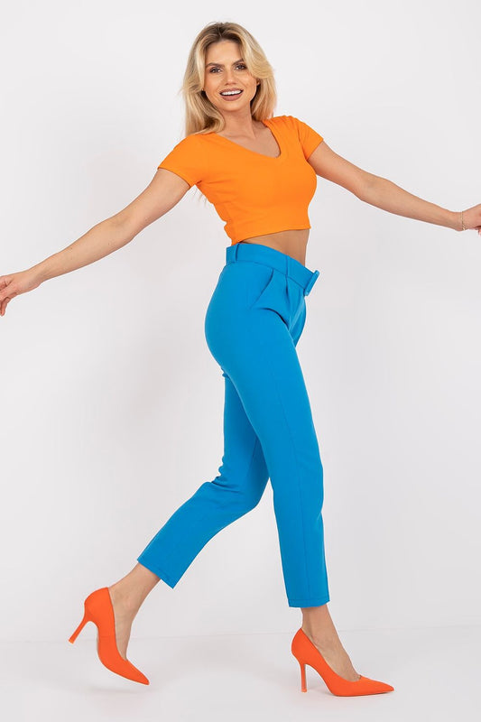 belted blue belted women trousers front view