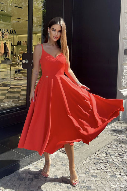 red flared midi day dress alternate angle