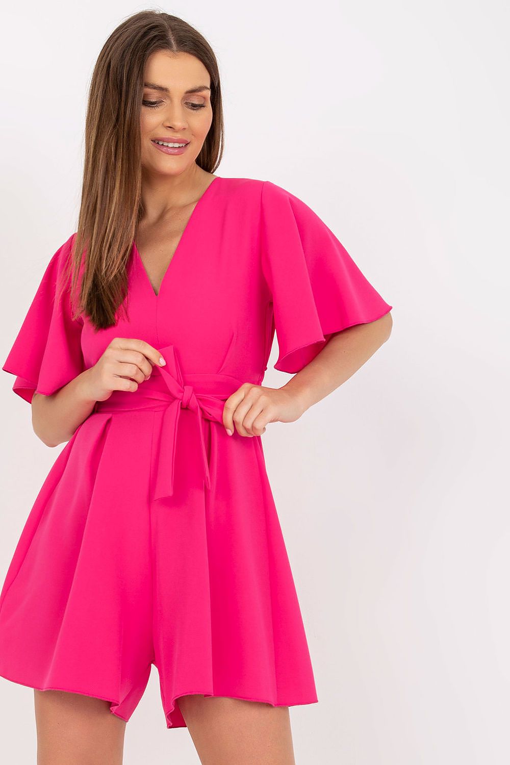 pink short sleeve suit front view