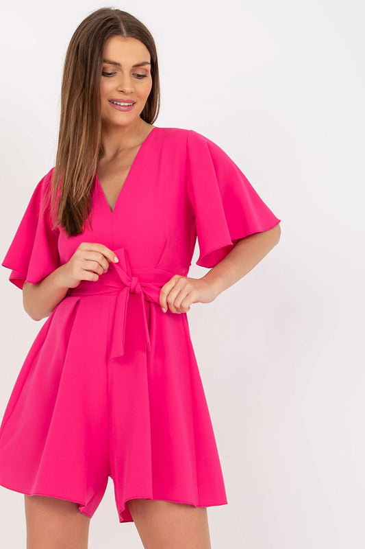 pink short sleeve suit front view