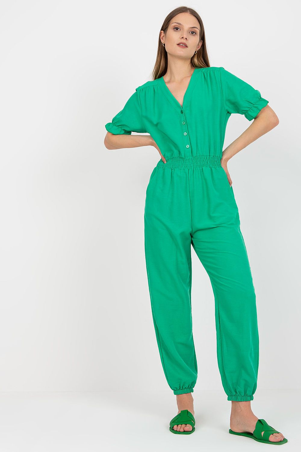 green short sleeve suit front view