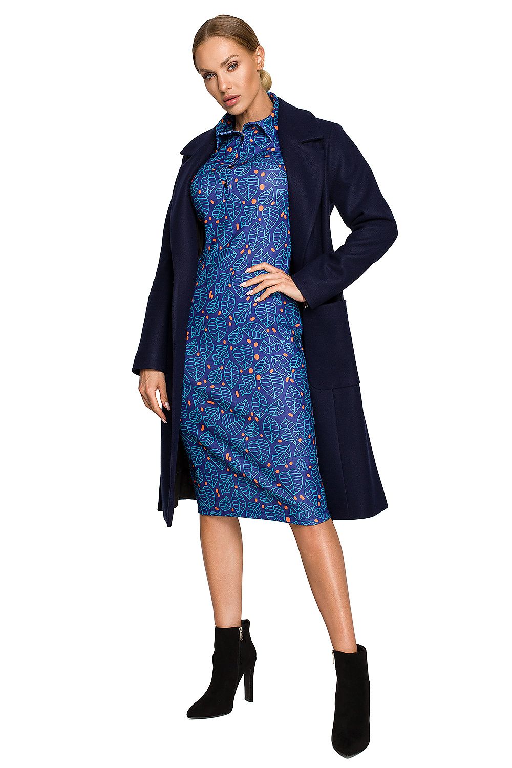 navy blue belted coat alternate angle