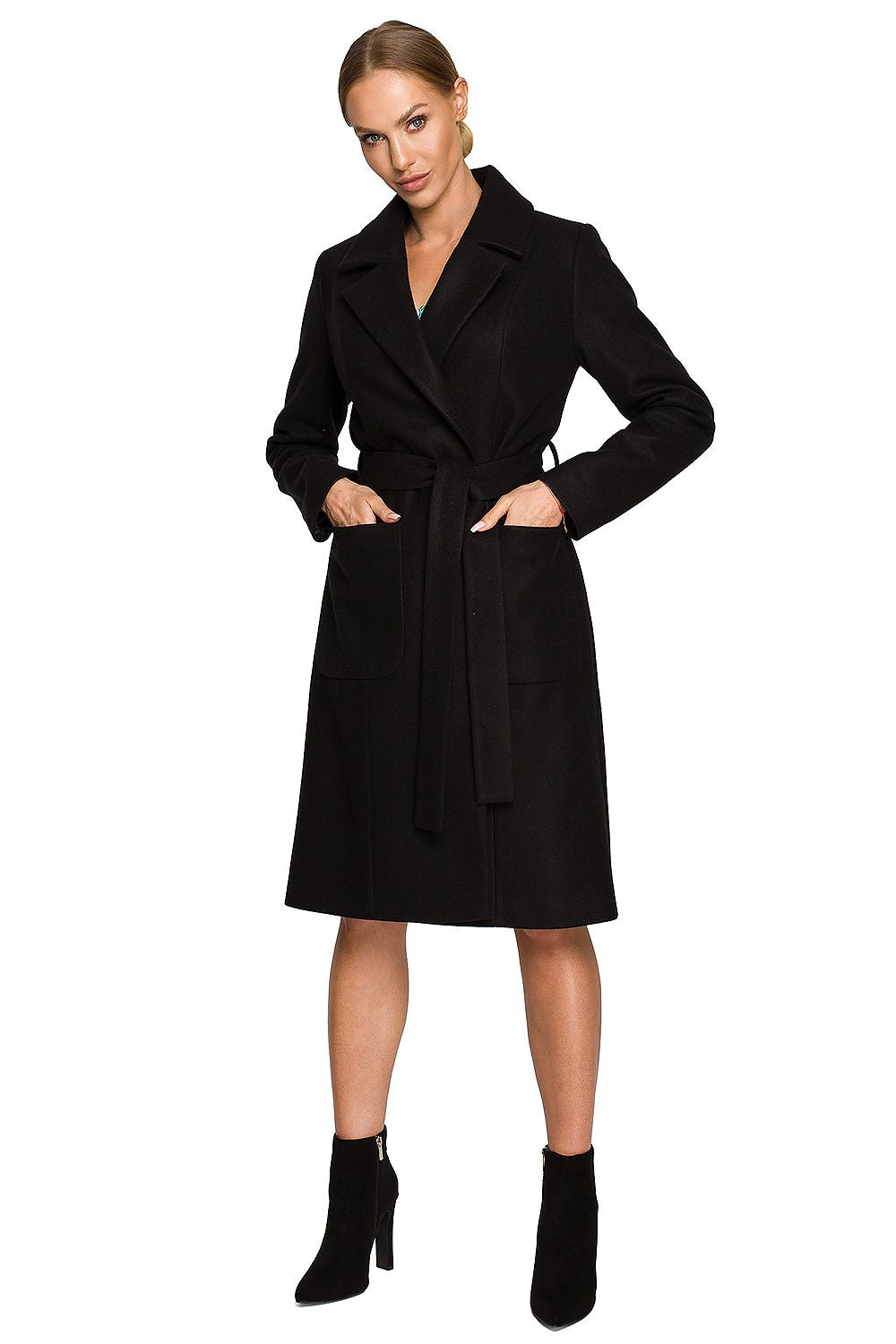 black belted coat front view