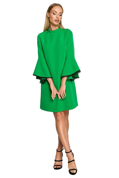 green ruffle day dress front view