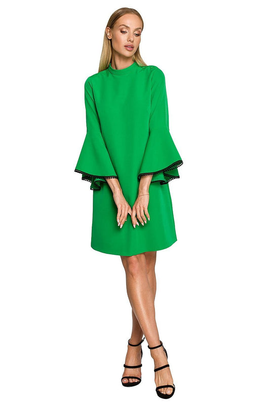 green ruffle day dress front view