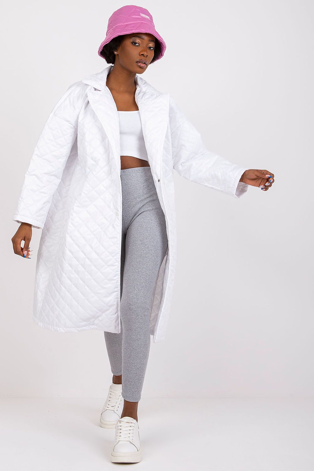 white long sleeve coat front view