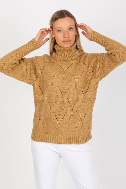 brown long sleeve turtleneck turtleneck front view