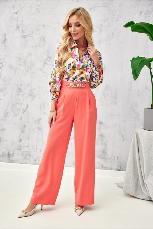 belted orange belted women trousers front view