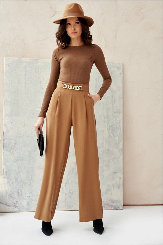 belted beige belted women trousers front view