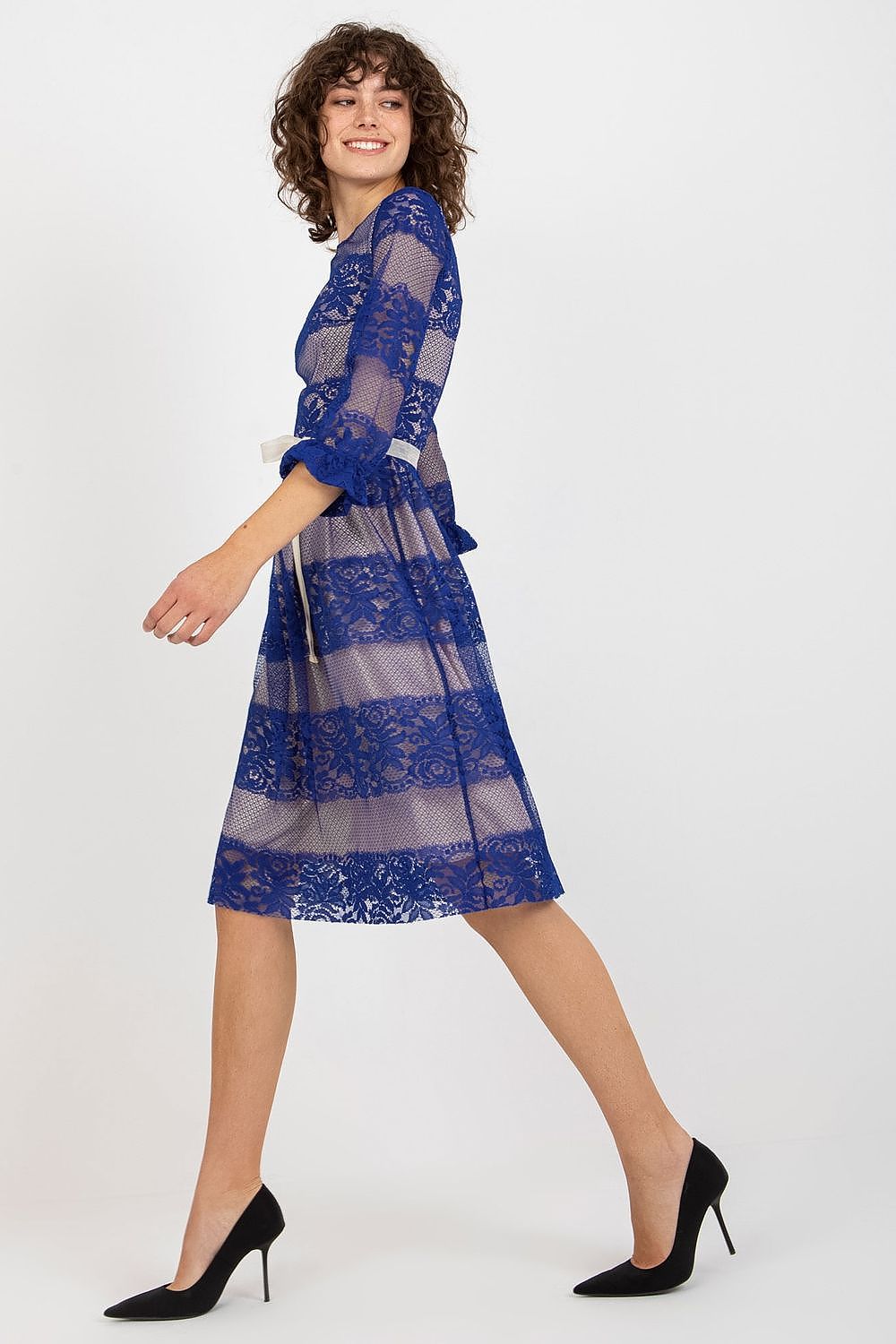 blue lace midi evening dress alternate angle