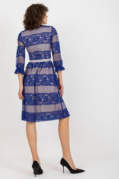 blue lace midi evening dress detail view