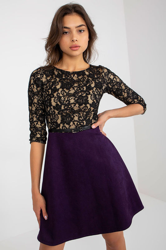 violet lace belted dresses front view