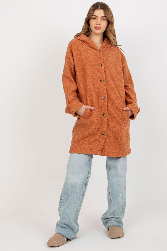 orange long sleeve coat front view