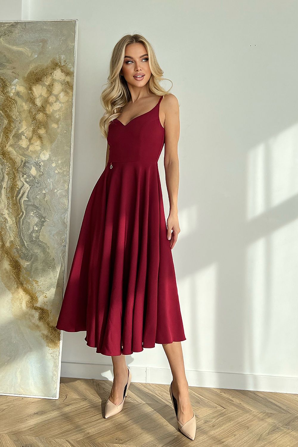red flared midi day dress view 11