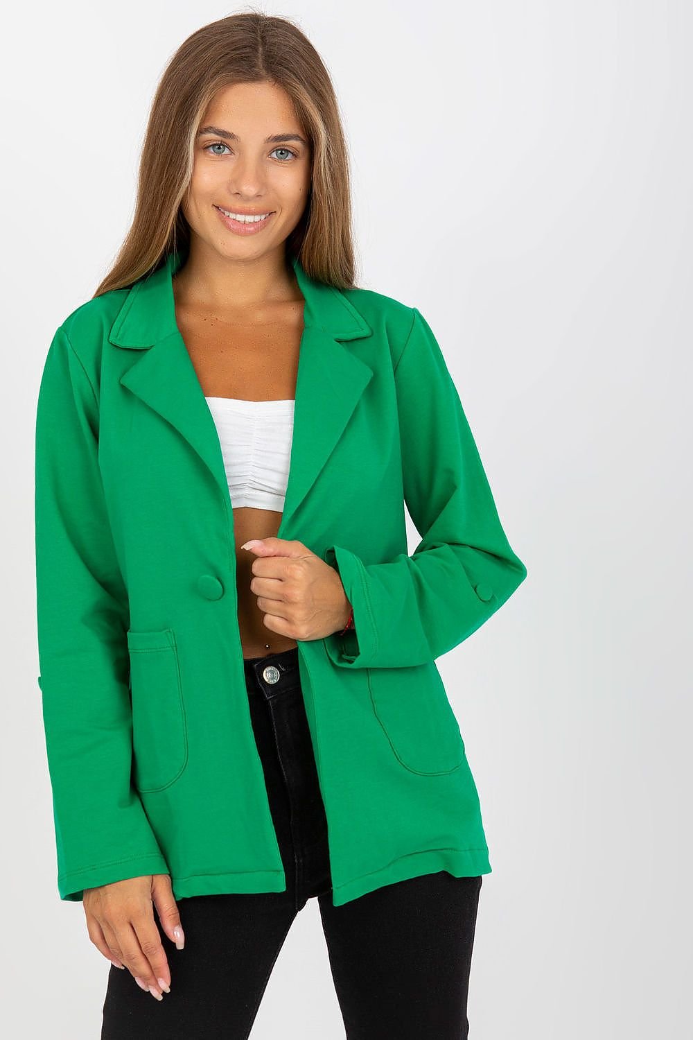 green jacket front view