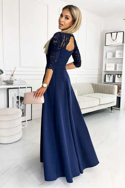 navy blue lace mini long dress alternate angle