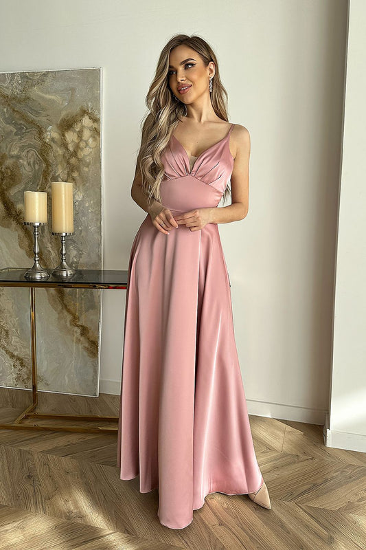 pink satin dresses front view