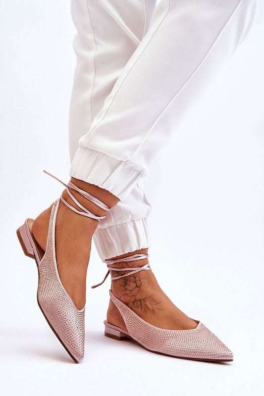 beige strappy ballet flats front view