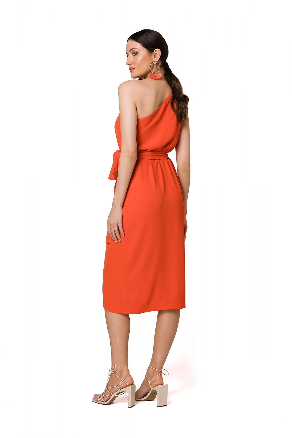 orange belted cocktail dress alternate angle