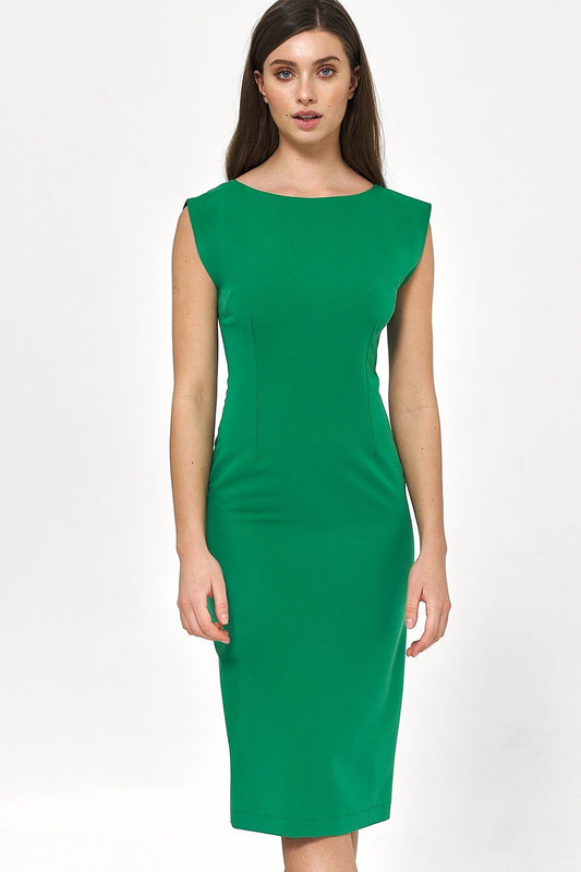 green v-neck day dress front view