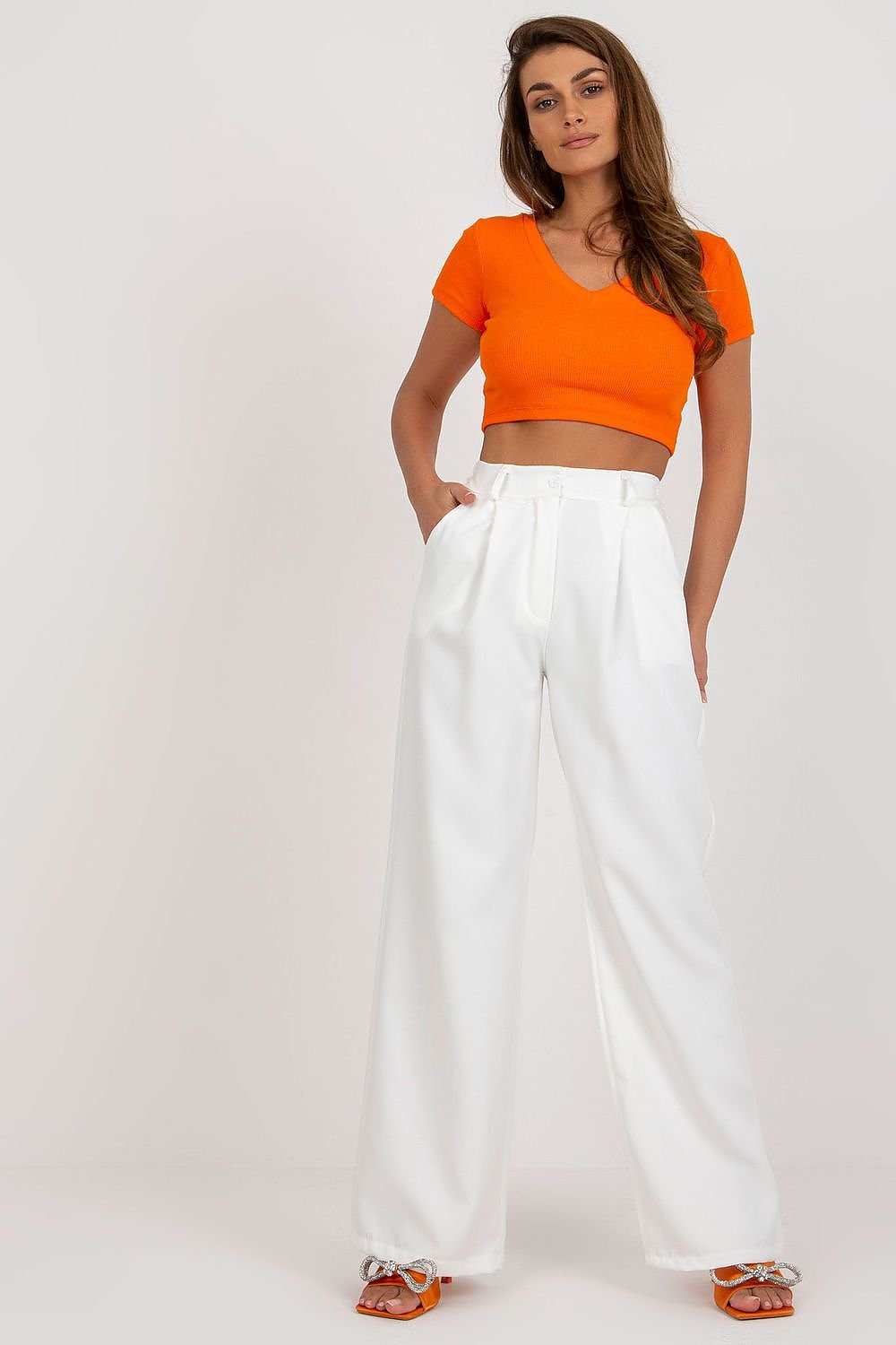 beige women trousers front view