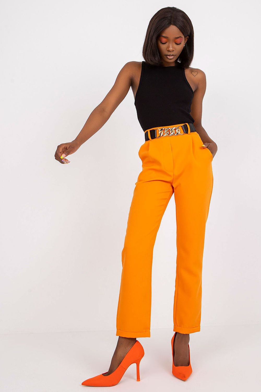 belted orange belted women trousers front view