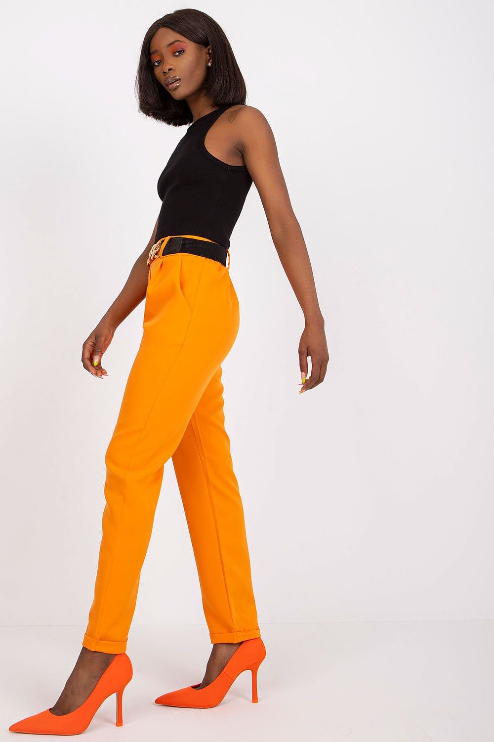 belted orange belted women trousers detail view