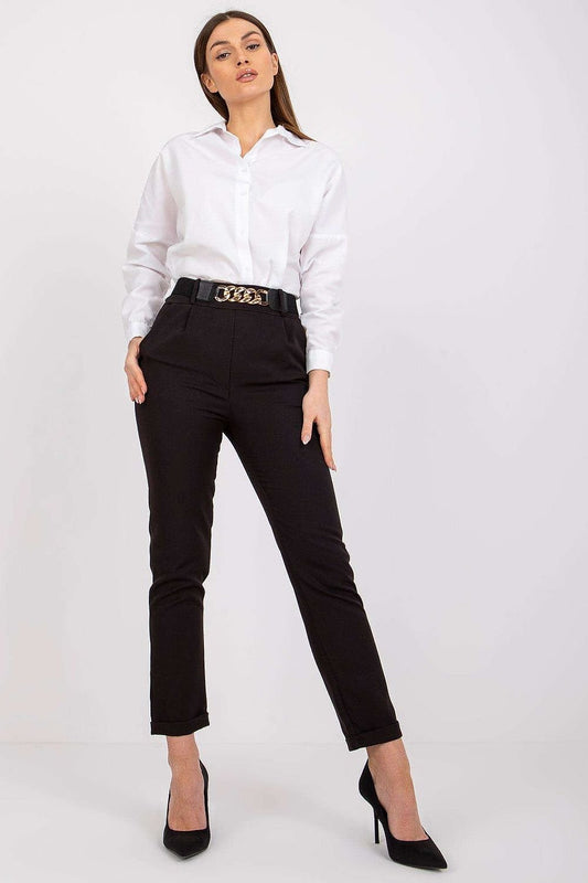belted black belted women trousers front view