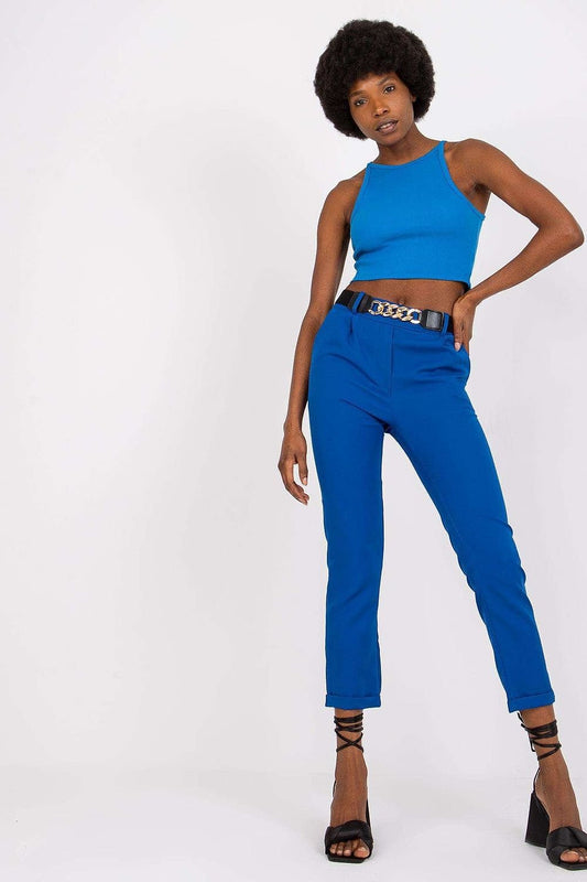 belted blue belted women trousers front view