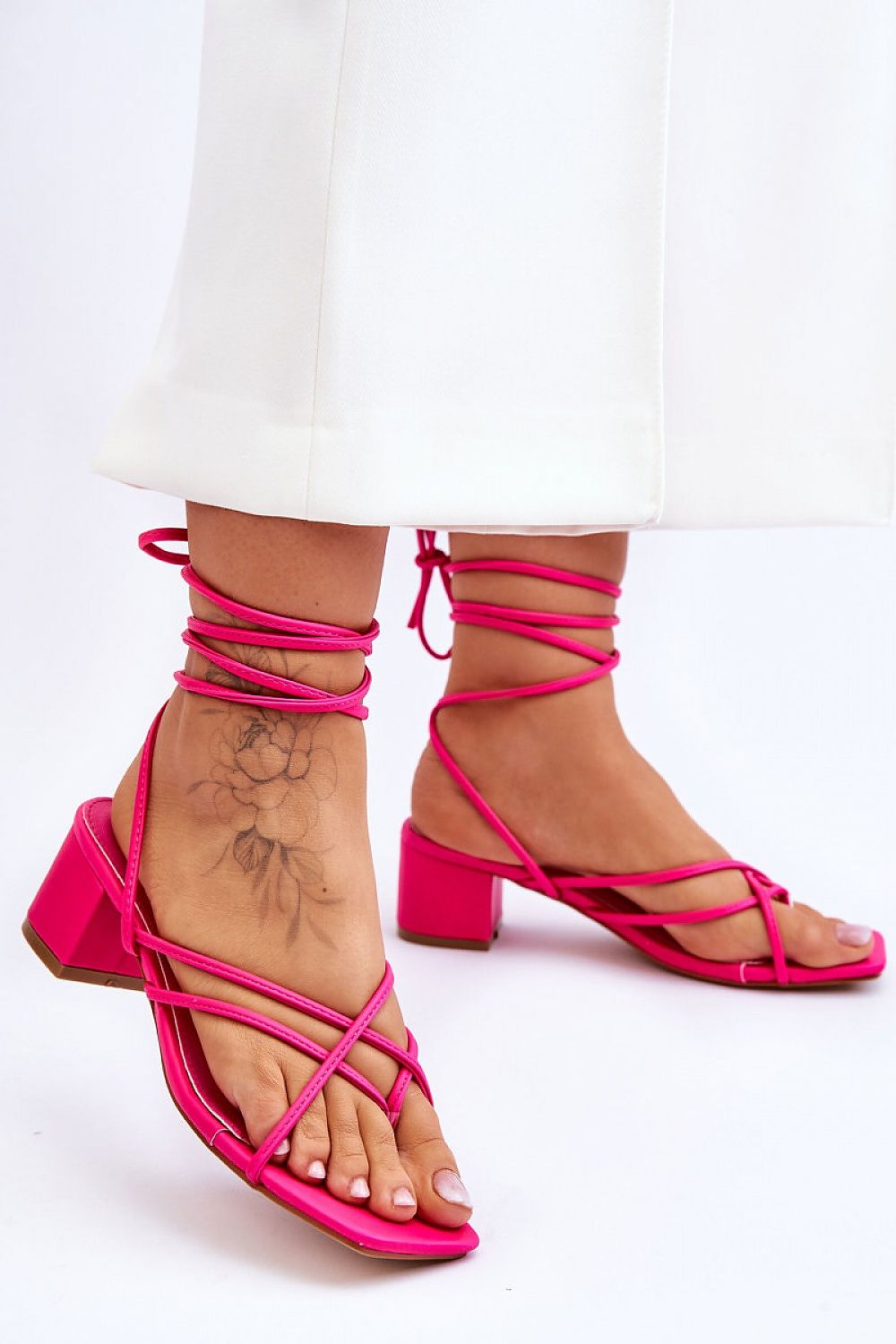 pink strappy sandals front view