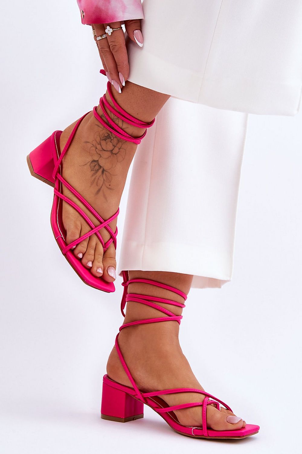 pink strappy sandals alternate angle