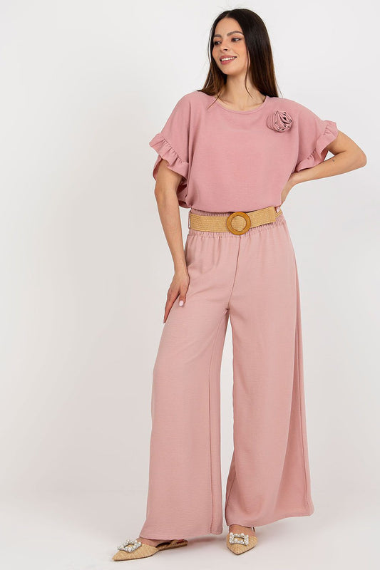 belted pink belted women trousers front view