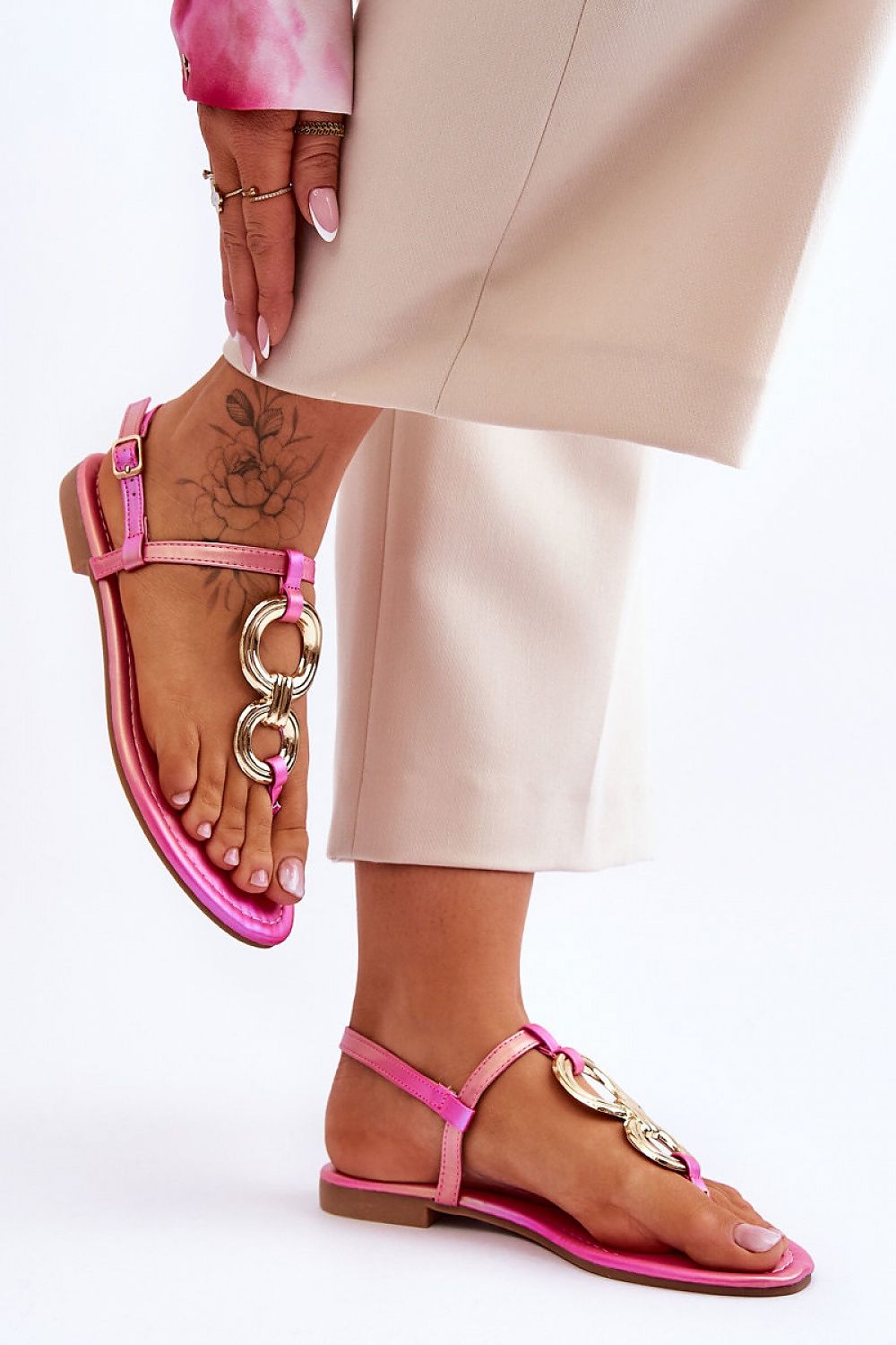pink sandals front view