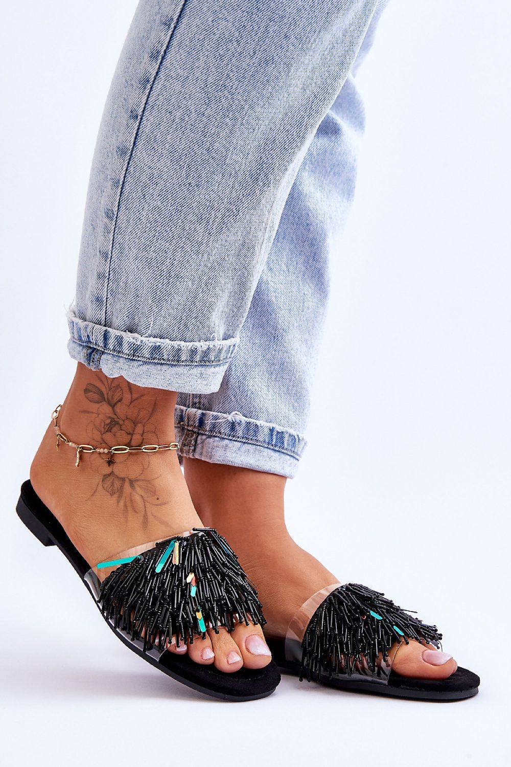 black flip-flops front view