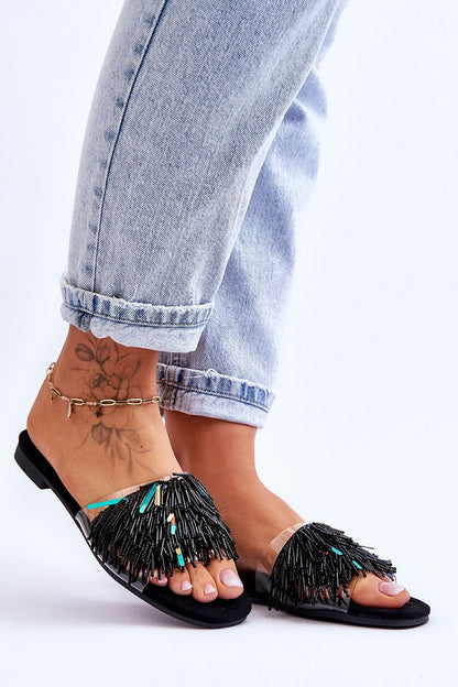 black flip-flops front view