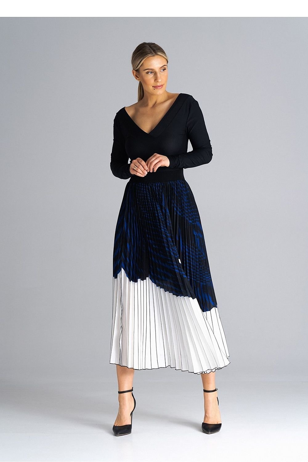 multicolor pleated midi skirt front view