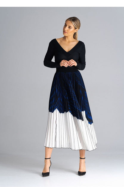 multicolor pleated midi skirt back view
