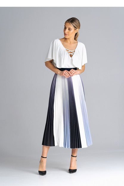 multicolor pleated midi skirt side view