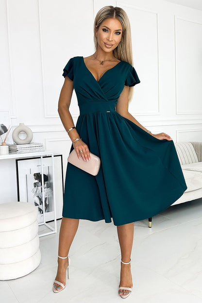 green short sleeve evening dress alternate angle