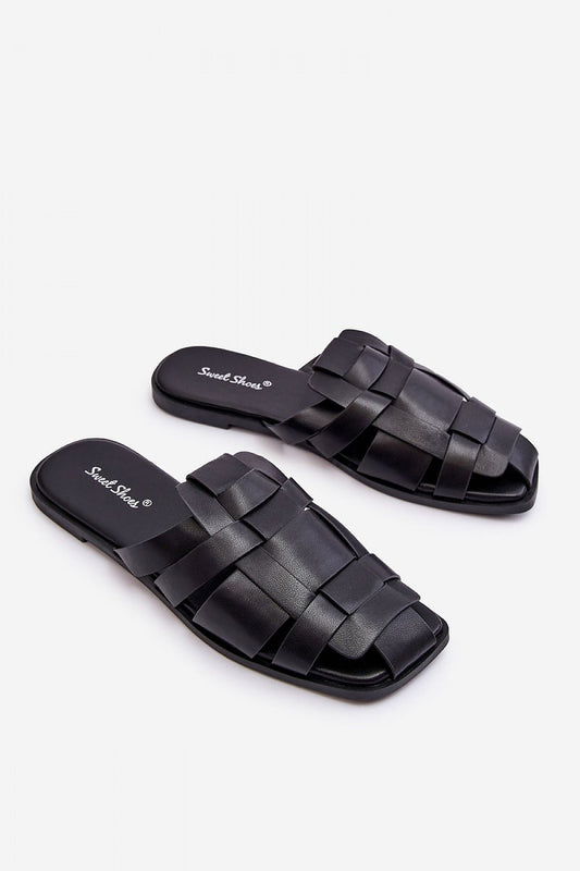 black flip-flops front view