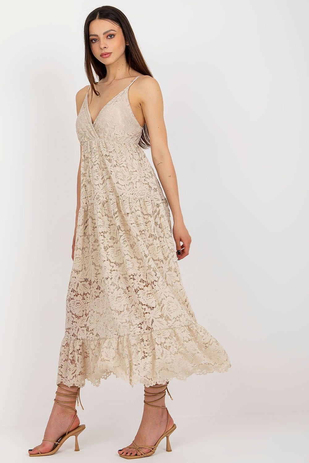 beige lace mini day dress alternate angle