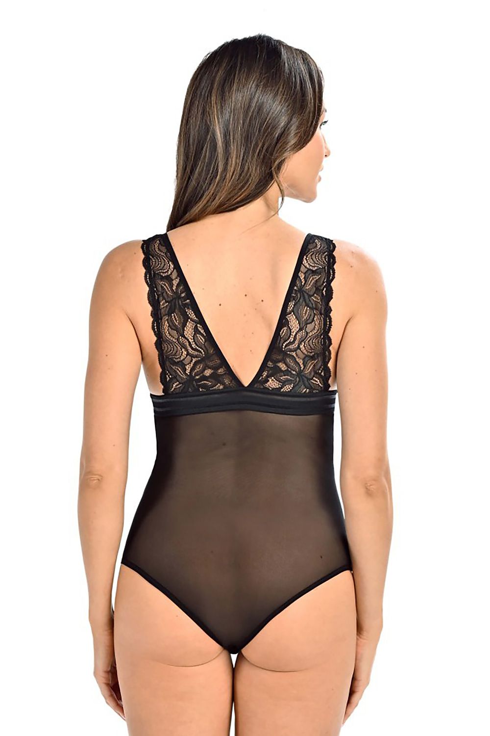 black lace satin shapewear bodysuit alternate angle