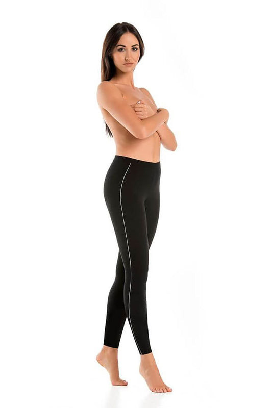 Women's black cotton leggings with white side stitching detail