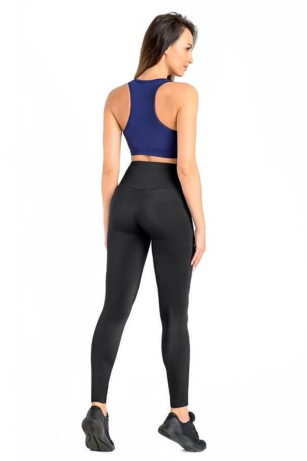 Women's black full-length Lycra sport leggings for gym and running