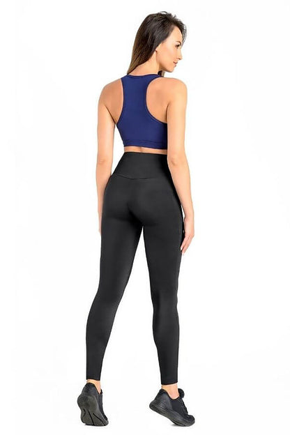 Women's black full-length Lycra sport leggings for gym and running