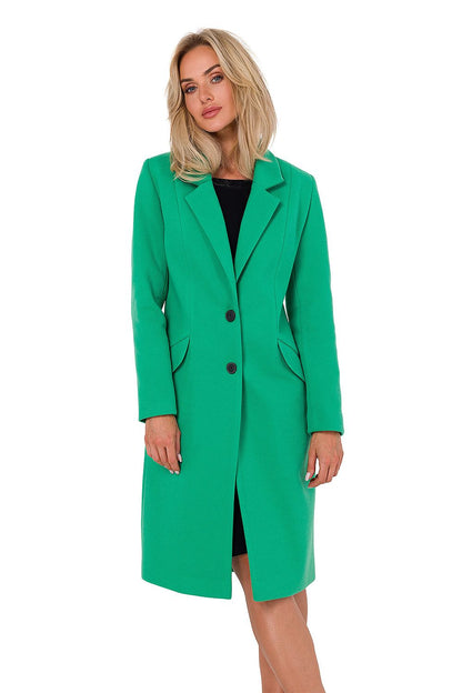 green long sleeve asymmetrical coat front view
