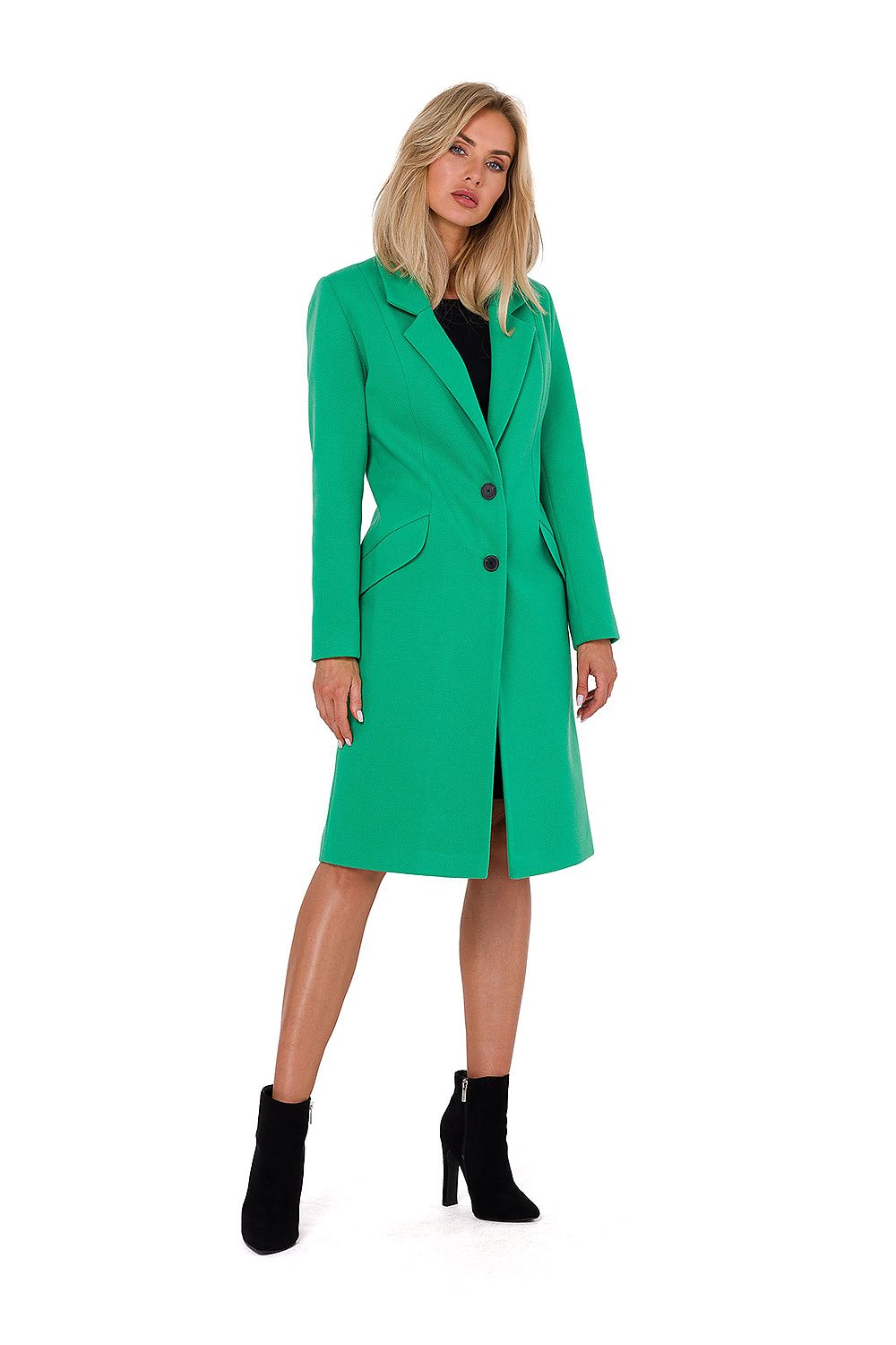 green long sleeve asymmetrical coat alternate angle