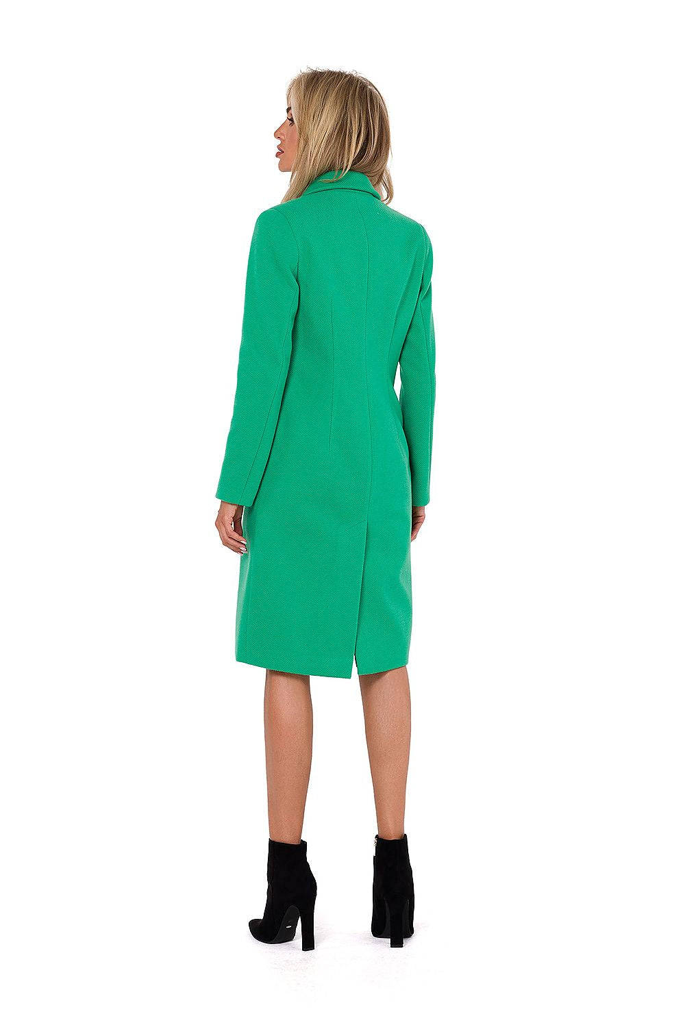 green long sleeve asymmetrical coat detail view