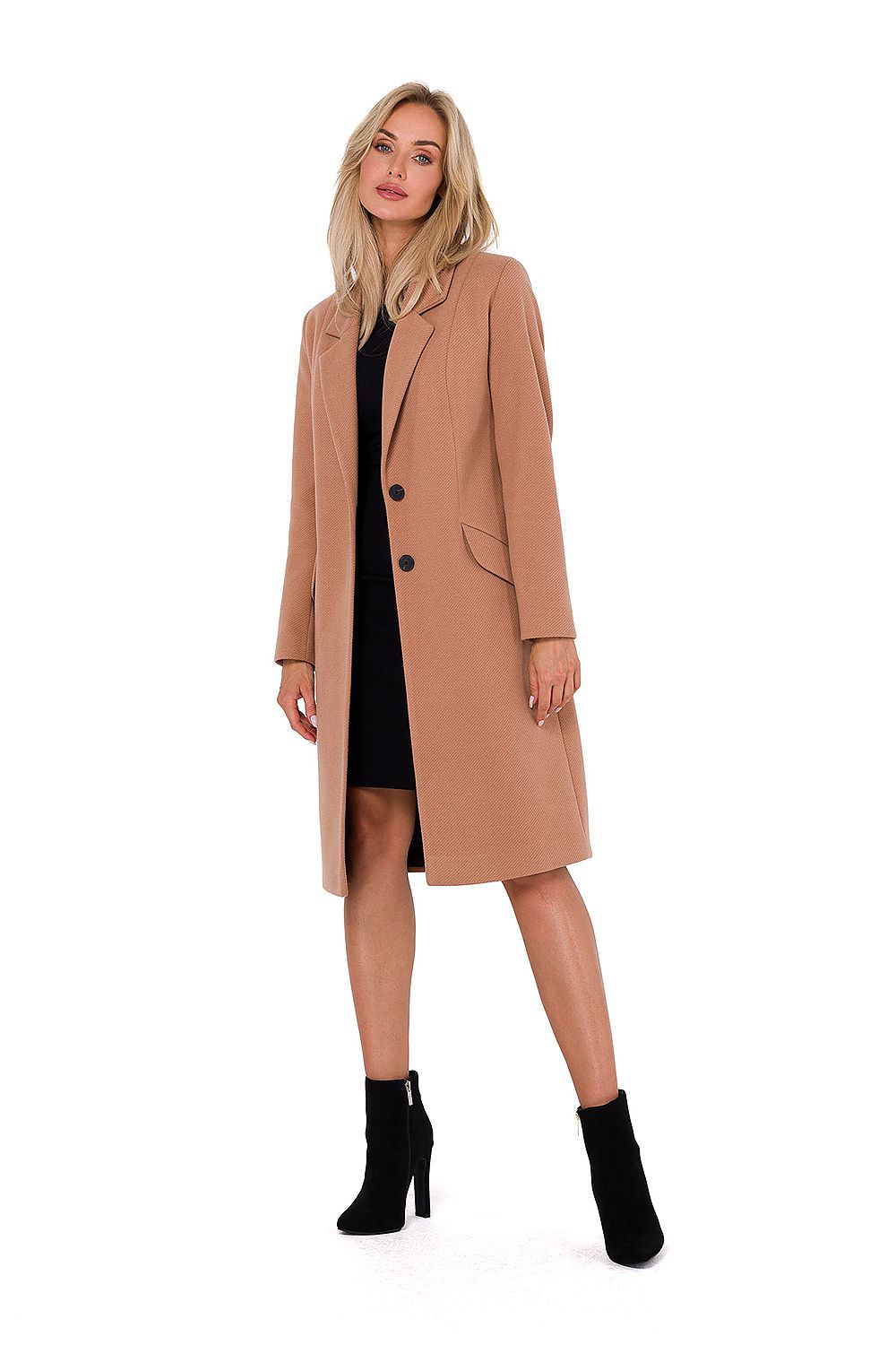 beige long sleeve asymmetrical coat alternate angle